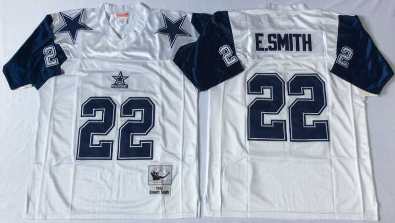 Cowboys 22 Emmitt Smith White M&N Throwback Jersey->nfl m&n throwback->NFL Jersey